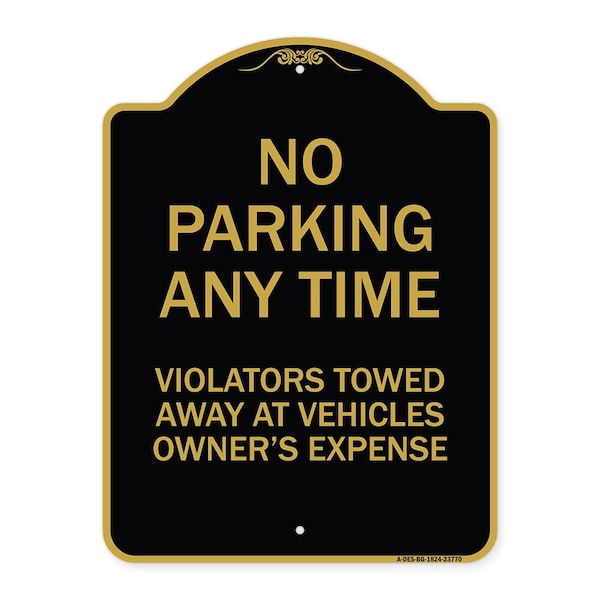 Signmission No Parking Anytime Violators Towed Away, Black & Gold Aluminum Sign, 18" x 24", BG-1824-23770 A-DES-BG-1824-23770 - main
